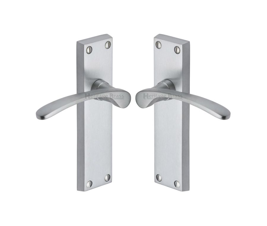Heritage Brass Satin Chrome Sophia Door Handle on Plate - Lever Latch