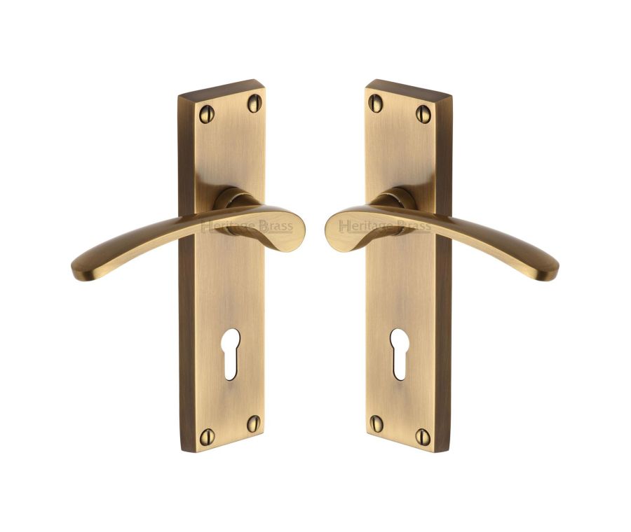 Heritage Brass Antique Brass Sophia Door Handle on Plate - Lever Lock