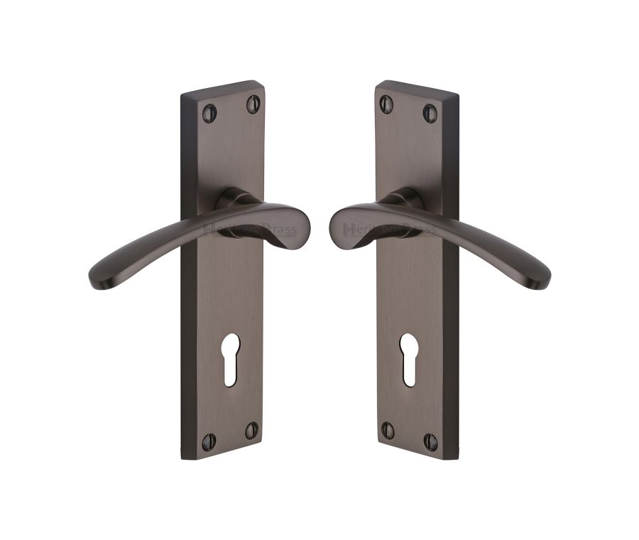 Heritage Brass Matt Bronze Sophia Door Handle on Plate - Lever Lock