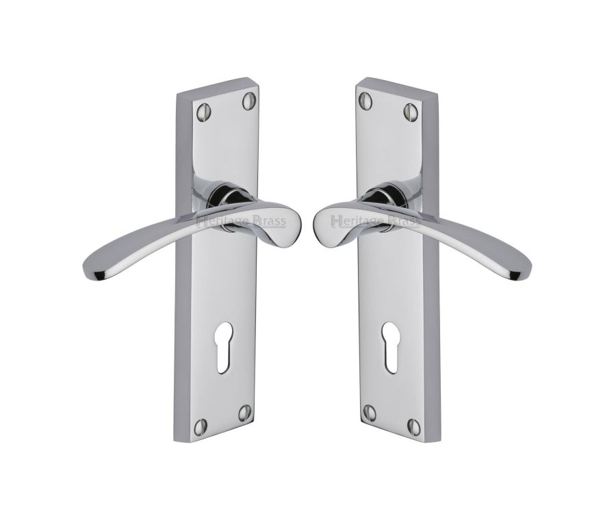 Heritage Brass Polished Chrome Sophia Door Handle on Plate - Lever Lock