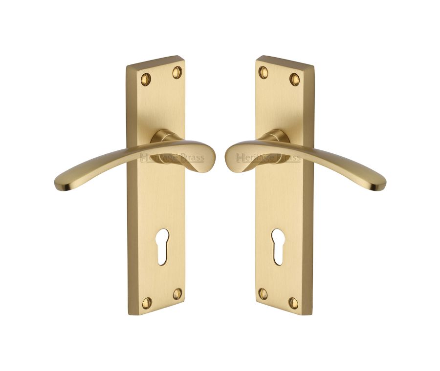 Heritage Brass Satin Brass Sophia Door Handle on Plate - Lever Lock