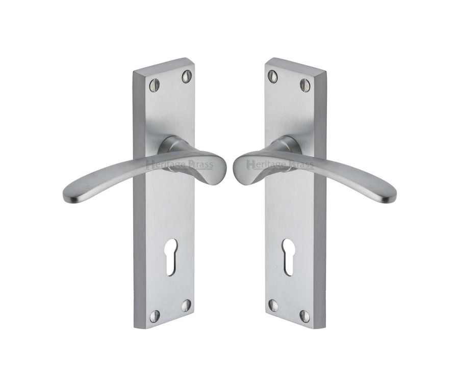 Heritage Brass Satin Chrome Sophia Door Handle on Plate - Lever Lock