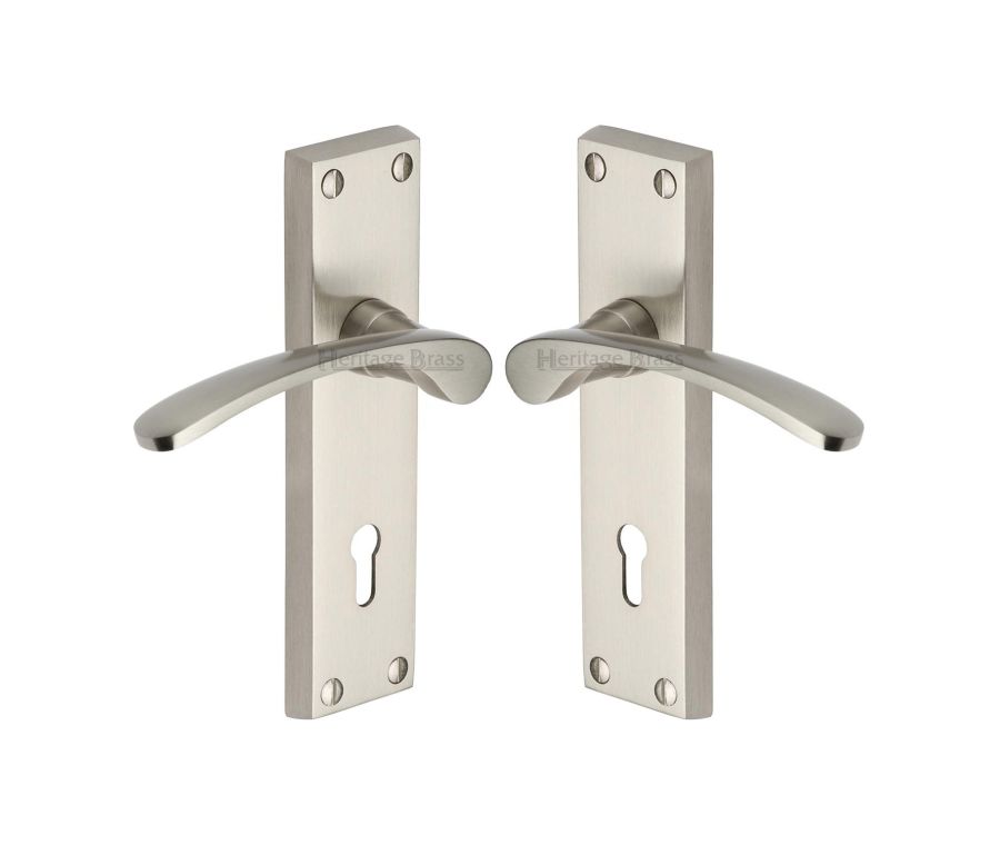 Heritage Brass Satin Nickel Sophia Door Handle on Plate - Lever Lock
