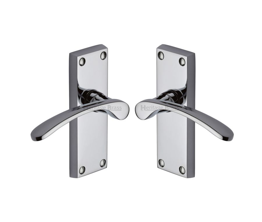 Heritage Brass Polished Chrome Sophia Short Door Handle on Plate - Lever Latch
