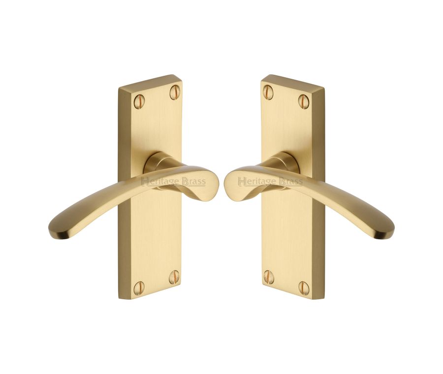 Heritage Brass Satin Brass Sophia Short Door Handle on Plate - Lever Latch