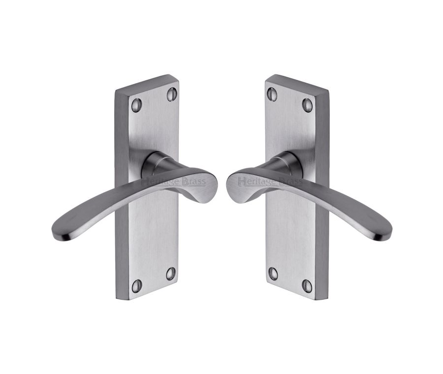 Heritage Brass Satin Chrome Sophia Short Door Handle on Plate - Lever Latch