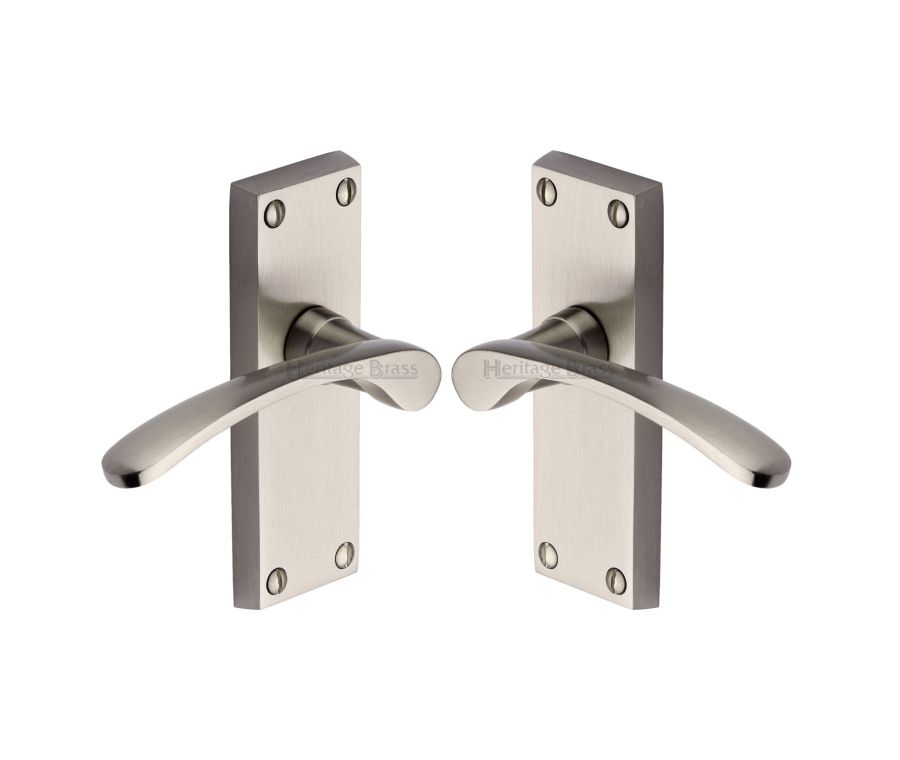 Heritage Brass Satin Nickel Sophia Short Door Handle on Plate - Lever Latch