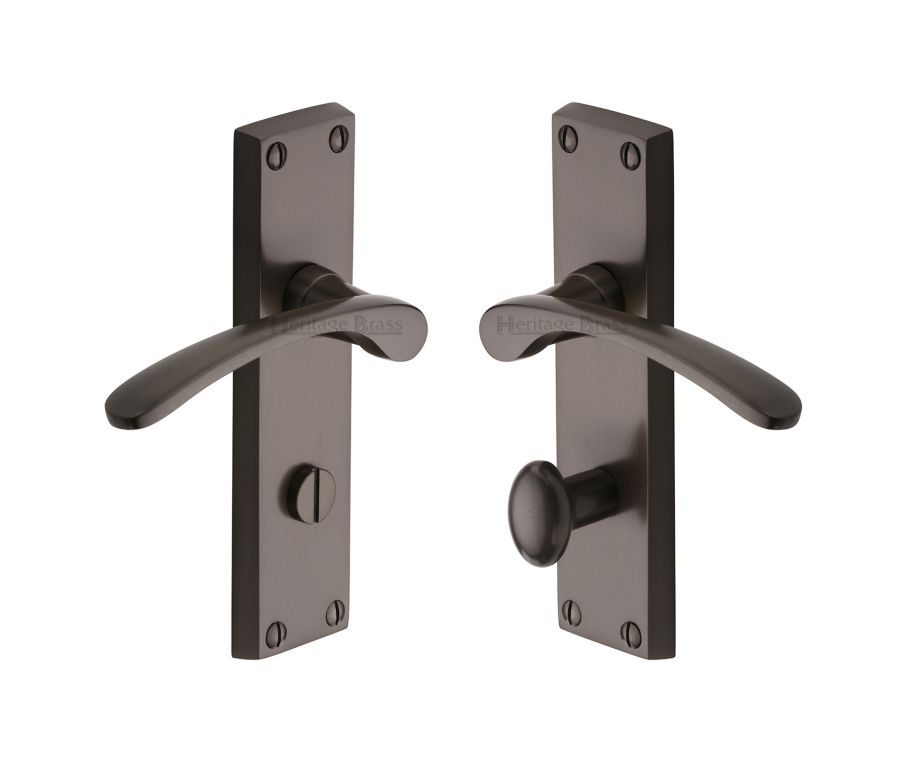 Heritage Brass Matt Bronze Sophia Door Handle on Plate - Bathroom Set