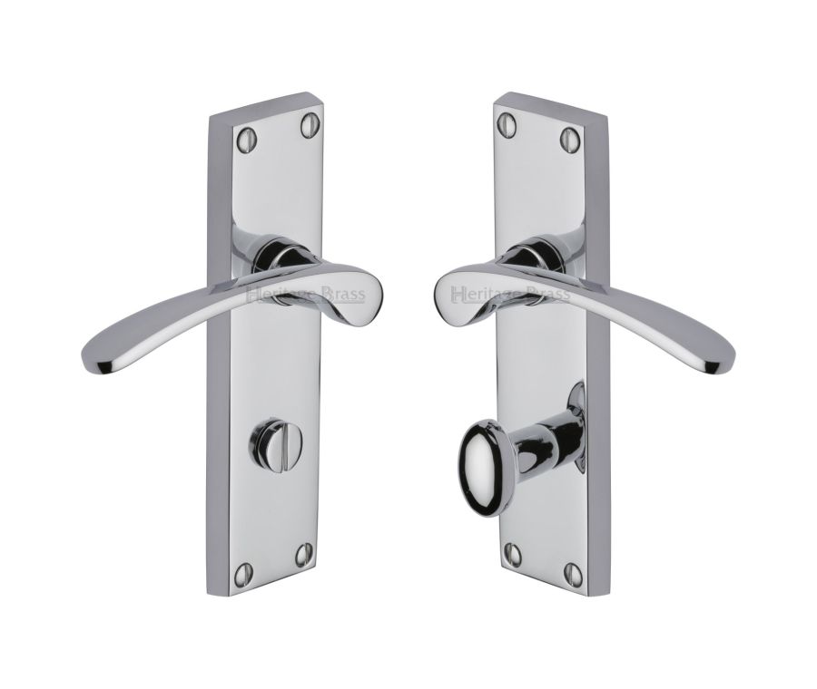 Heritage Brass Polished Chrome Sophia Door Handle on Plate - Bathroom Set