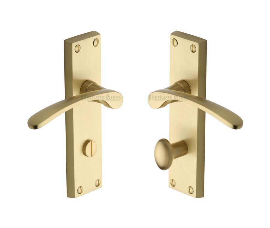 Heritage Brass Satin Brass Sophia Door Handle on Plate - Bathroom Set