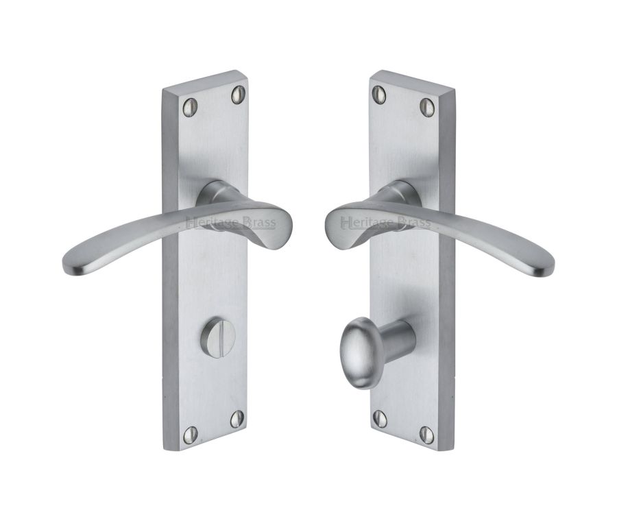 Heritage Brass Satin Chrome Sophia Door Handle on Plate - Bathroom Set
