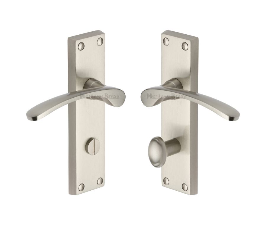 Heritage Brass Satin Nickel Sophia Door Handle on Plate - Bathroom Set