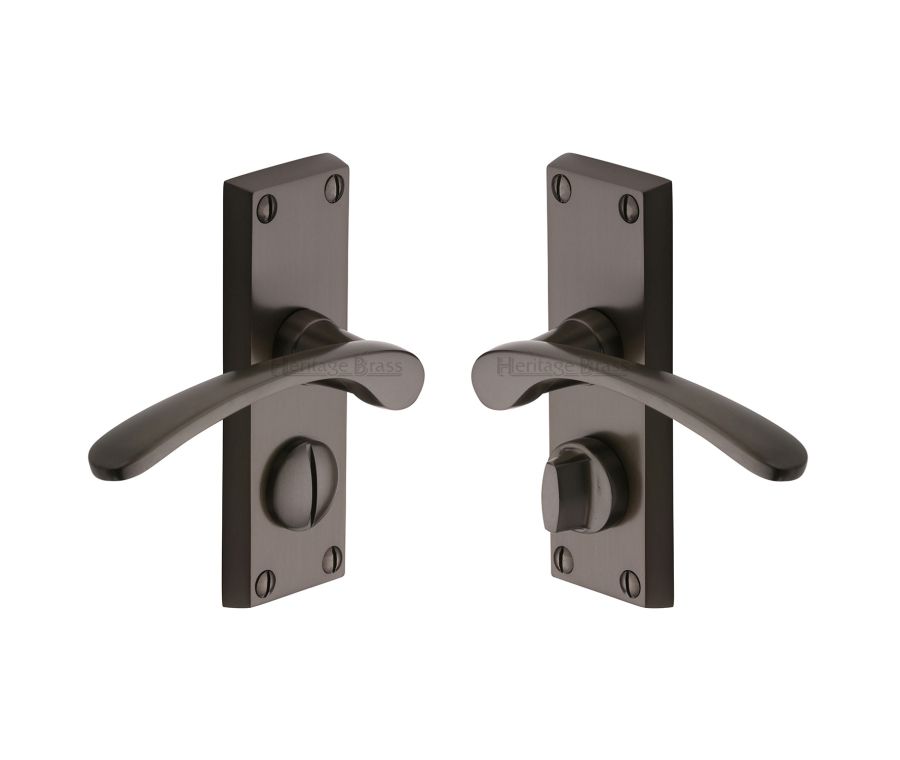 Heritage Brass Matt Bronze Sophia Short Door Handle on Plate - Bathroom Set