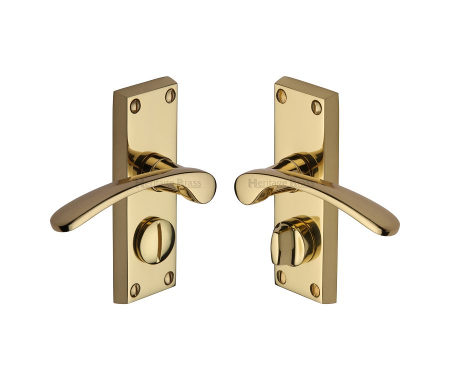 Heritage Brass Polished Brass Sophia Short Door Handle on Plate - Bathroom Set