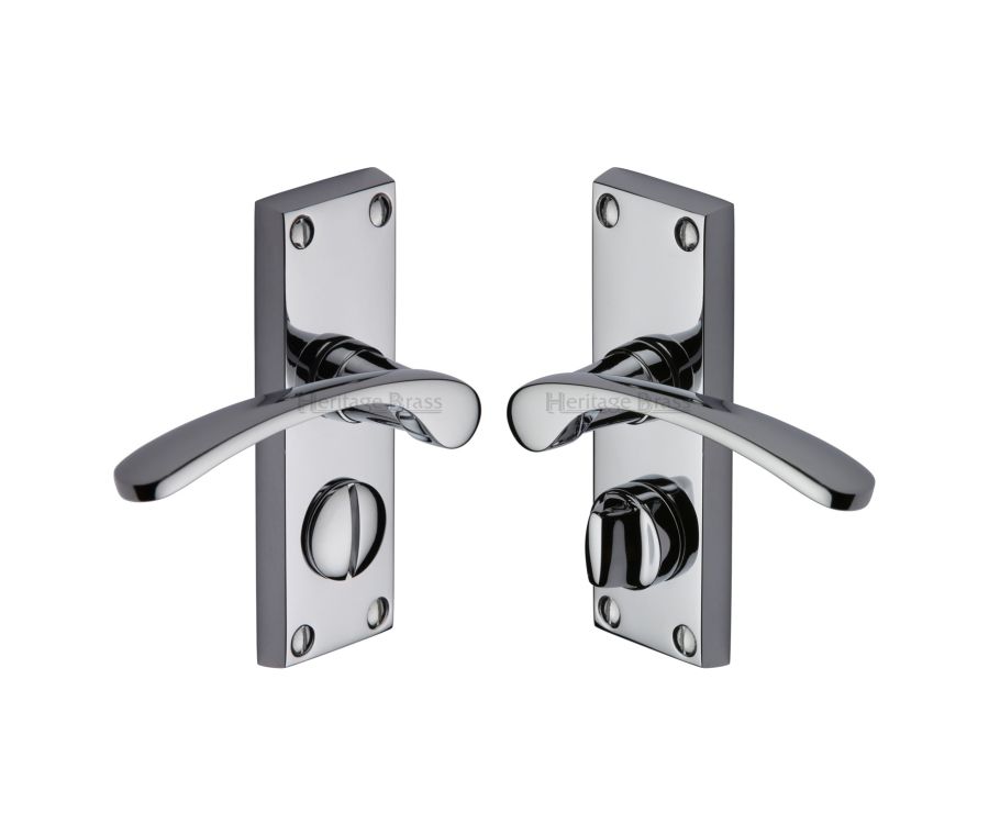 Heritage Brass Polished Chrome Sophia Short Door Handle on Plate - Bathroom Set