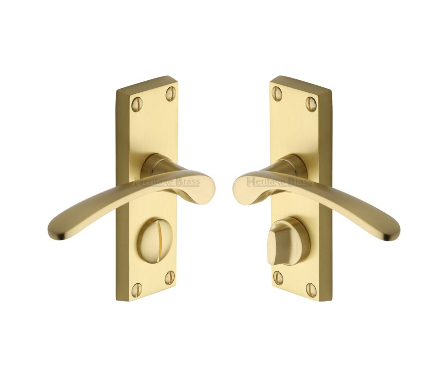 Heritage Brass Satin Brass Sophia Short Door Handle on Plate - Bathroom Set