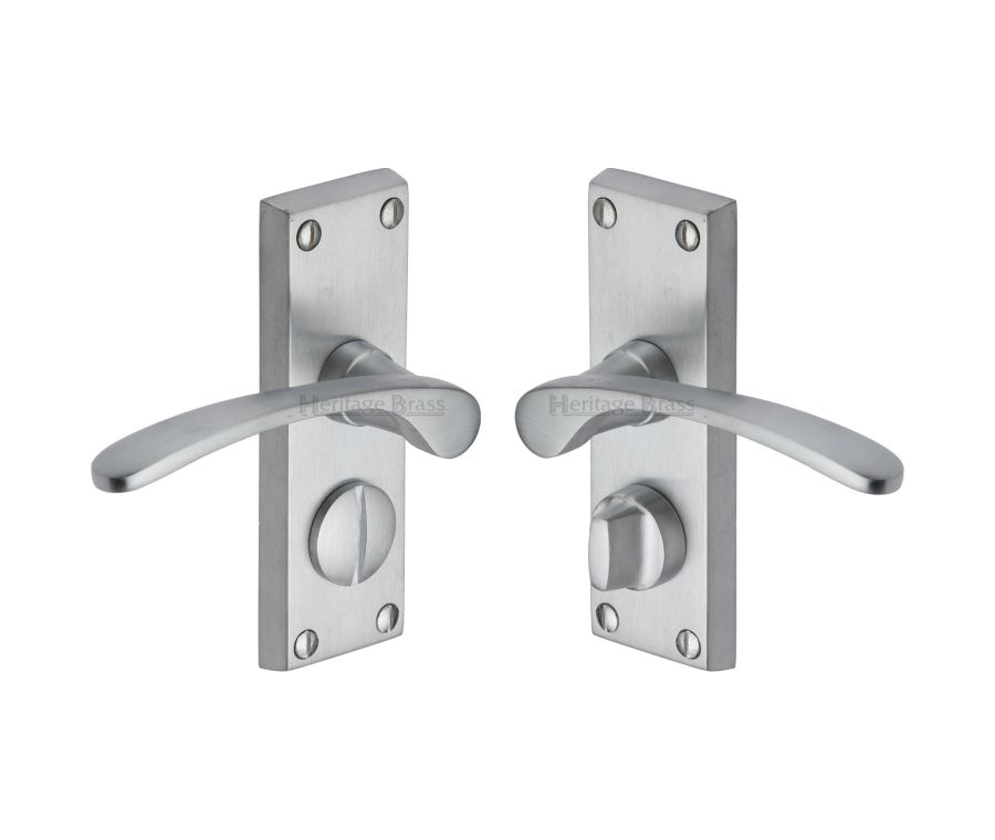 Heritage Brass Satin Chrome Sophia Short Door Handle on Plate - Bathroom Set