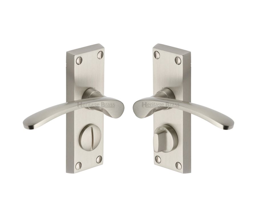 Heritage Brass Satin Nickel Sophia Short Door Handle on Plate - Bathroom Set