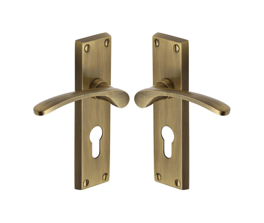 Heritage Brass Antique Brass Sophia Door Handle on Plate - Euro Profile