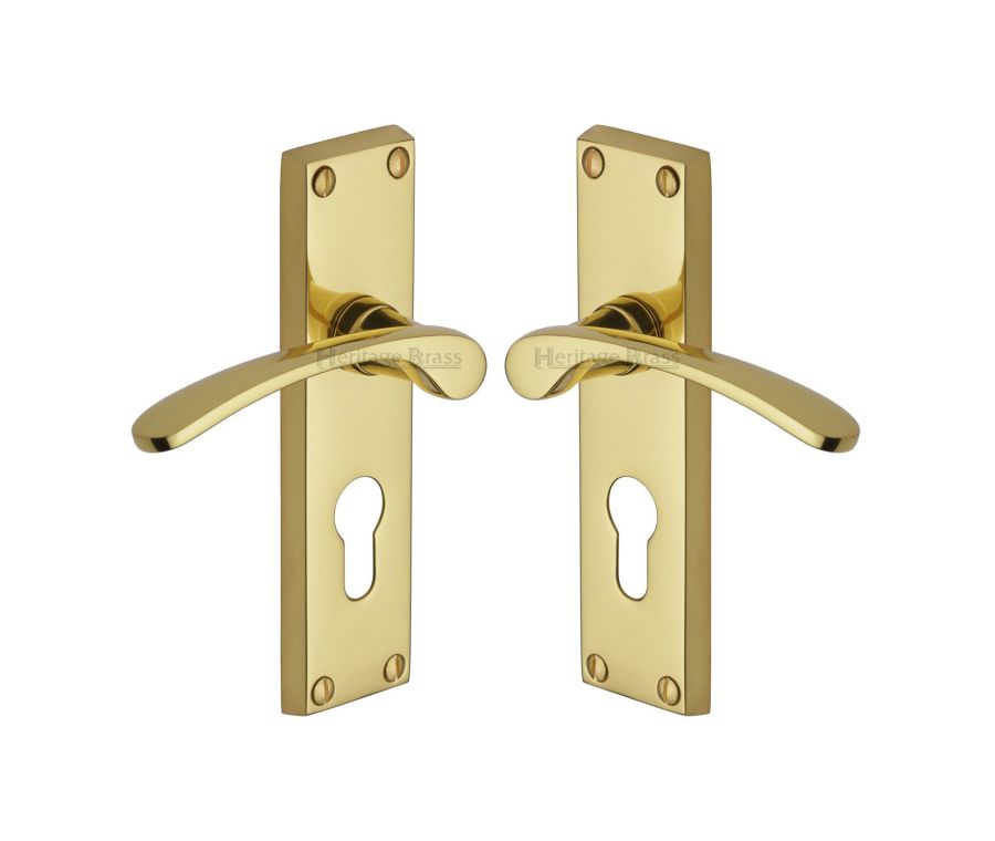 Heritage Brass Polished Brass Sophia Door Handle on Plate - Euro Profile