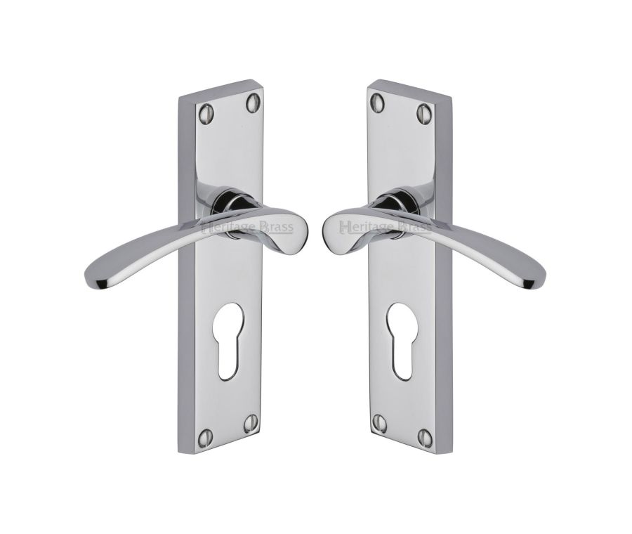 Heritage Brass Polished Chrome Sophia Door Handle on Plate - Euro Profile