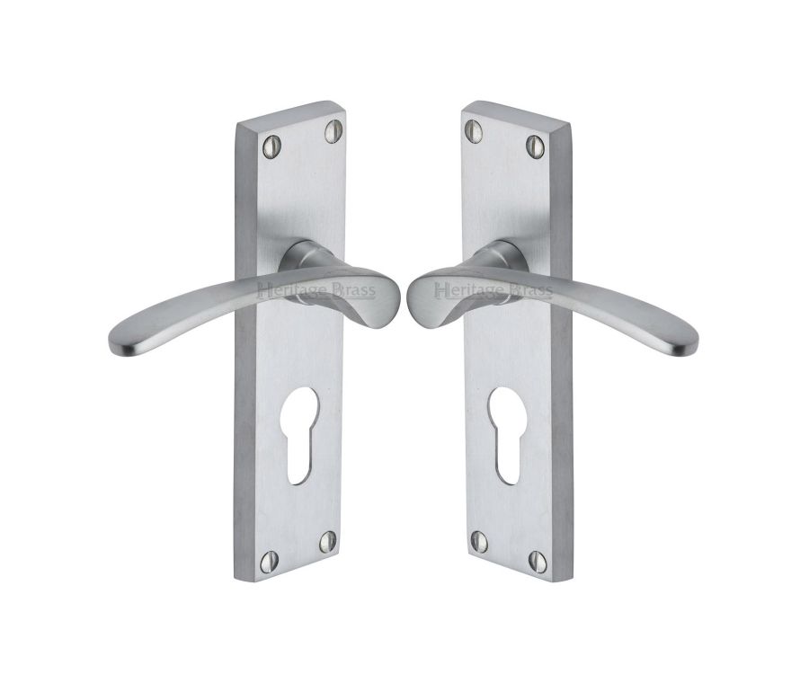 Heritage Brass Satin Chrome Sophia Door Handle on Plate - Euro Profile