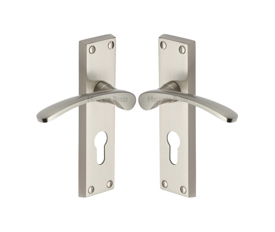 Heritage Brass Satin Nickel Sophia Door Handle on Plate - Euro Profile