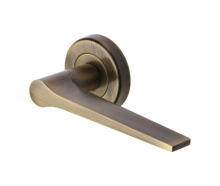 Antique Brass Gio Door Handle on Round Rose