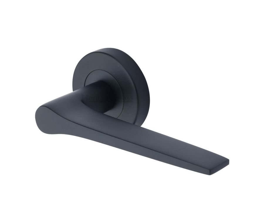 Matt Black Gio Door Handle on Round Rose
