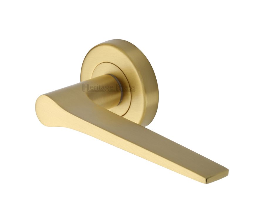 Satin Brass Gio Door Handle on Round Rose