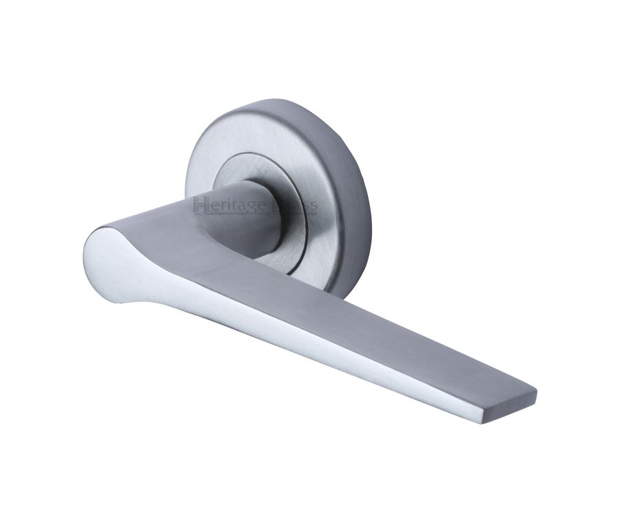 Satin Chrome Gio Door Handle on Round Rose