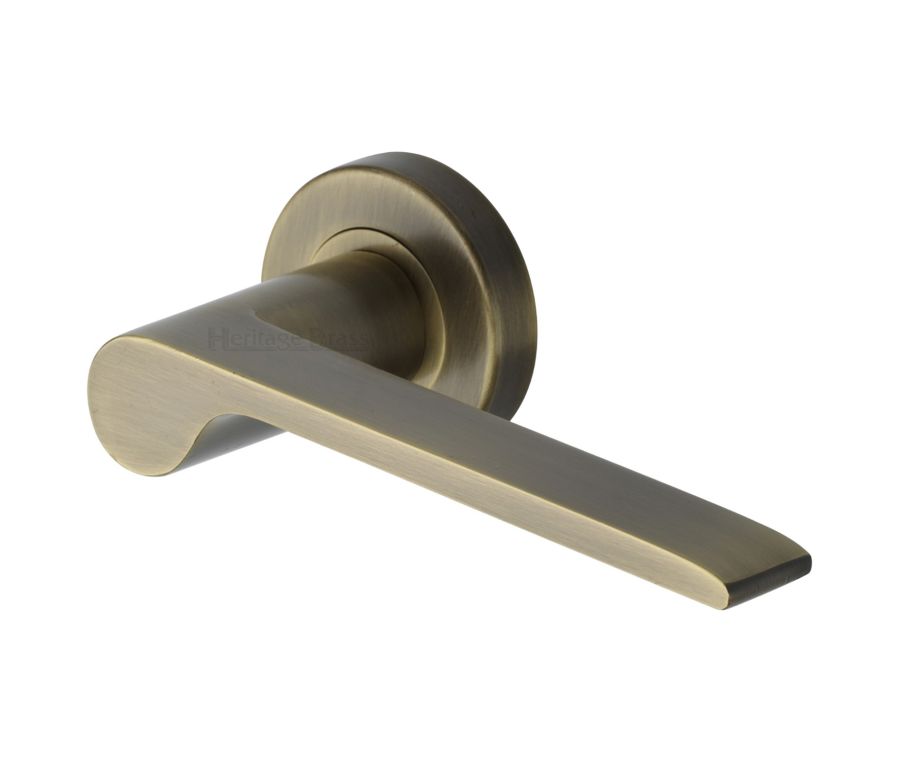 Antique Brass Julia Door Handle on Round Rose