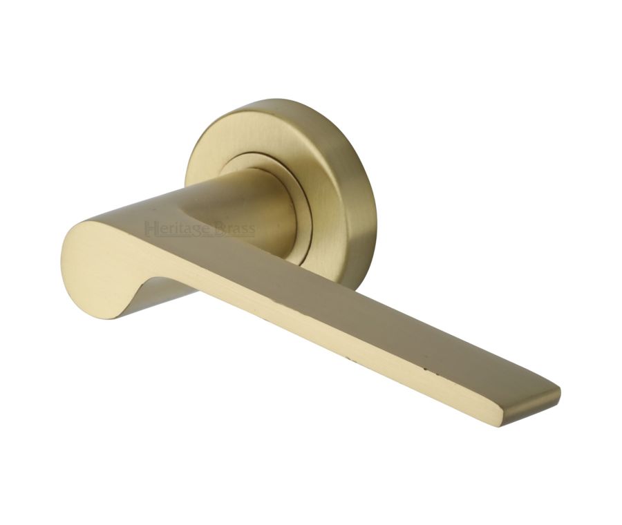 Satin Brass Julia Door Handle on Round Rose
