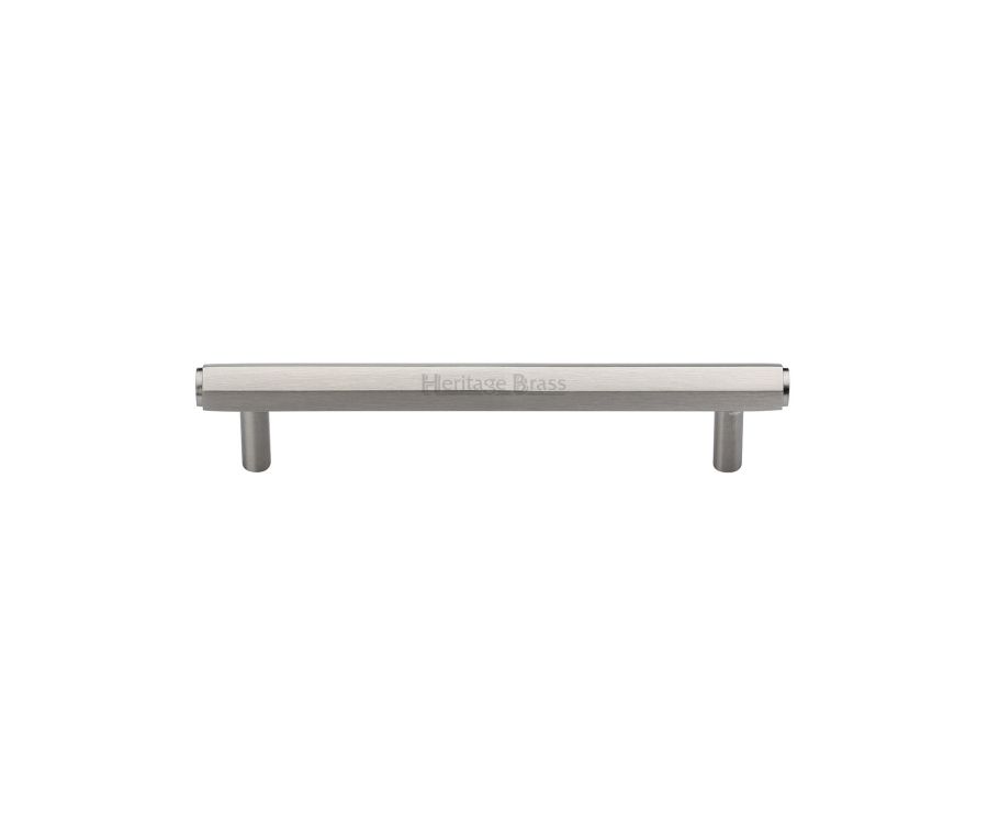 Heritage Brass Satin Nickel Hexagon Profile Cabinet Pull Handle 128mm