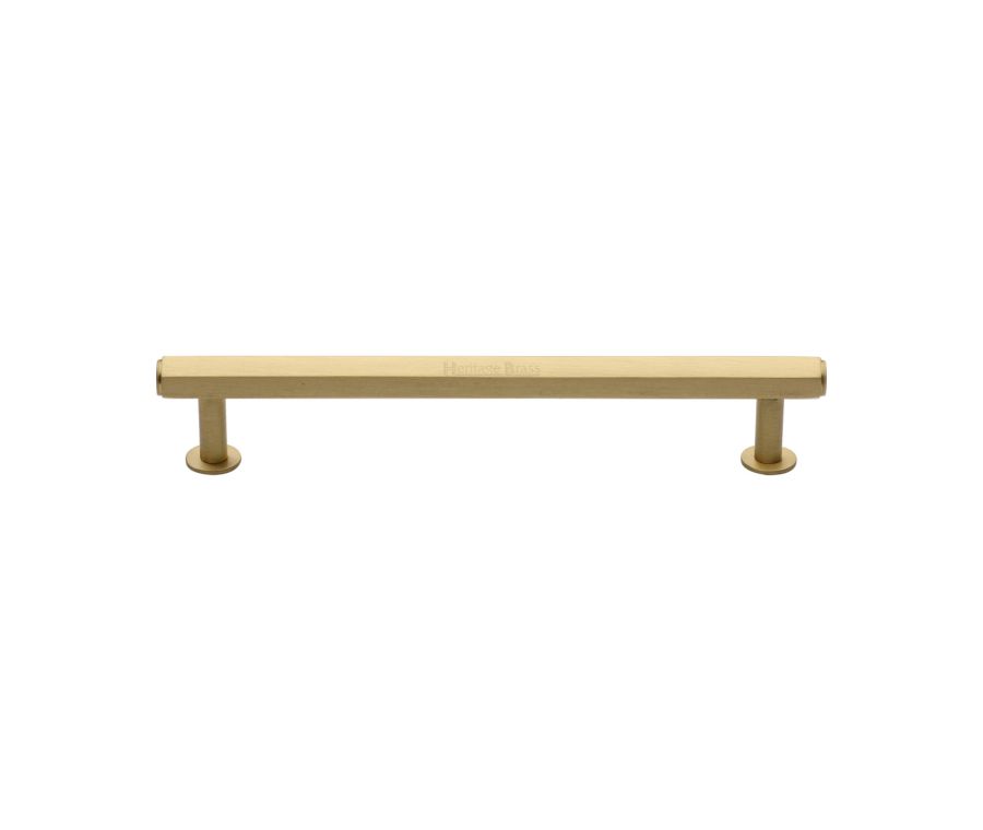 Heritage Brass Satin Brass Hexagon Cabinet Pull Handle with Rose 16mm