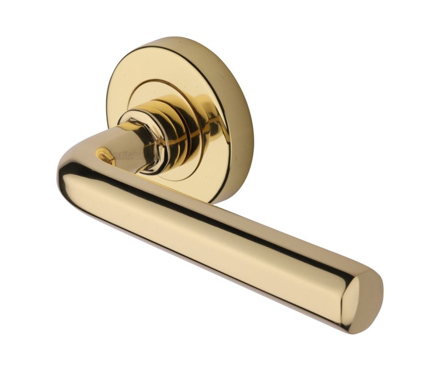 Polished Brass Octave Door Handle on Round Rose