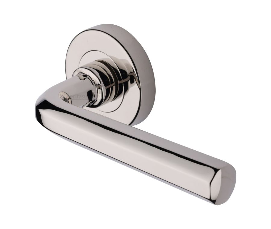 Polished Nickel Finish Octave Door Handle on Round Rose