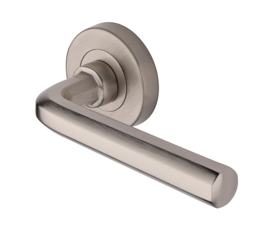 Satin Nickel Octave Door Handle on Round Rose