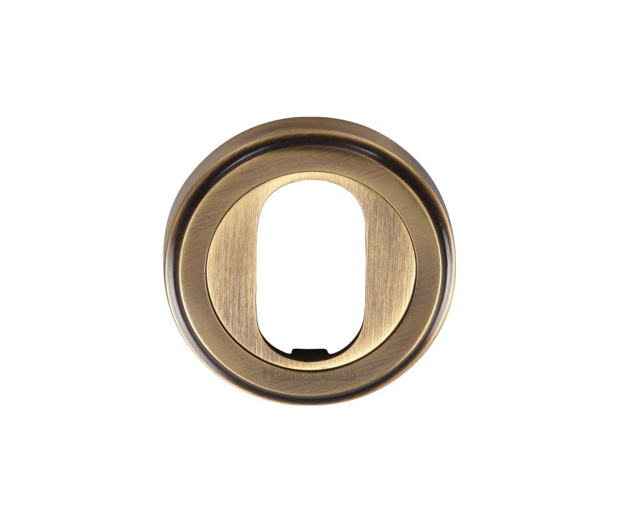 Antique Brass Oval Profile Cylinder Escutcheon Round - V5010