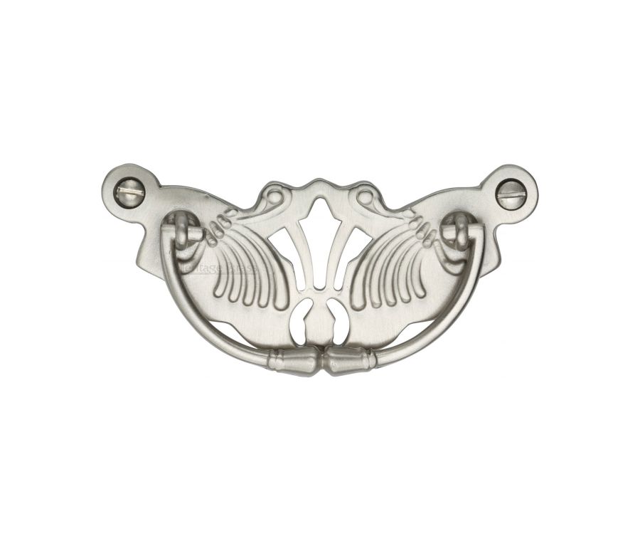 Heritage Brass Satin Nickel Ornate Cabinet Drop Pull