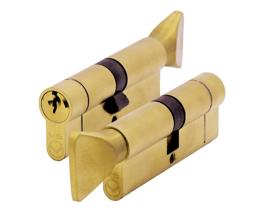 Satin Brass 80mm Euro Cylinder & Turn 40/40 - V5EP80CTSB