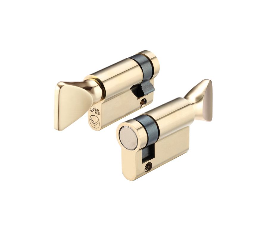 Polished Brass 45mm Euro Single Cylinder with Turn - V5EP45STPB