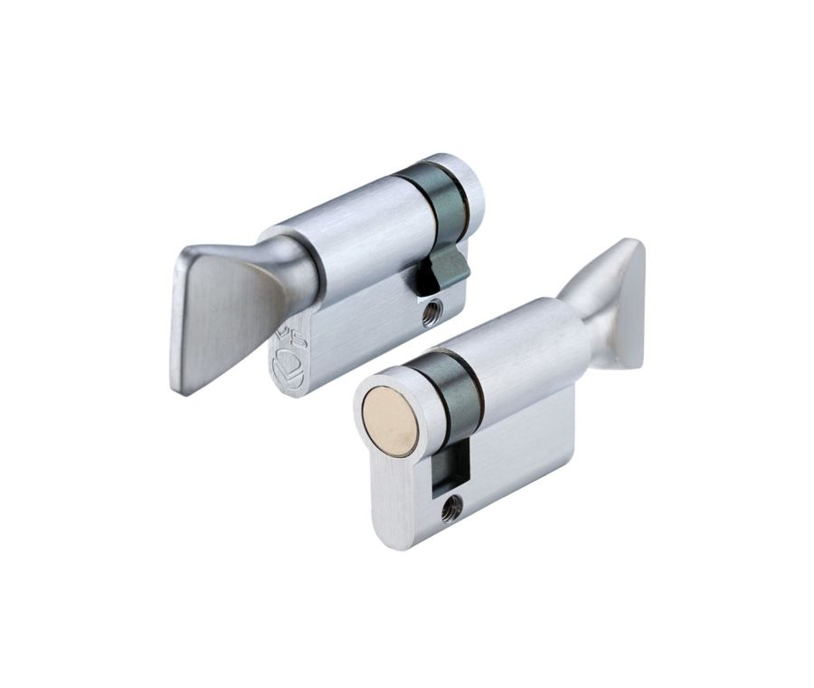 Satin Chrome 45mm Euro Single Cylinder with Turn - V5EP45STSC