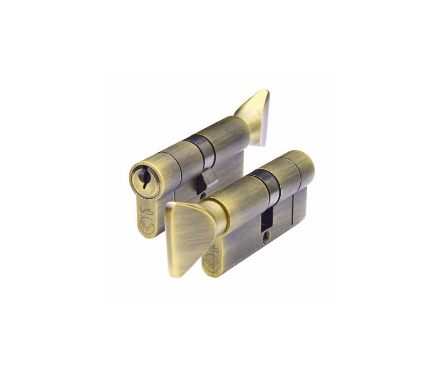 Antique Brass 90mm Euro Cylinder & Turn 45/45 - V5EP90CTAB