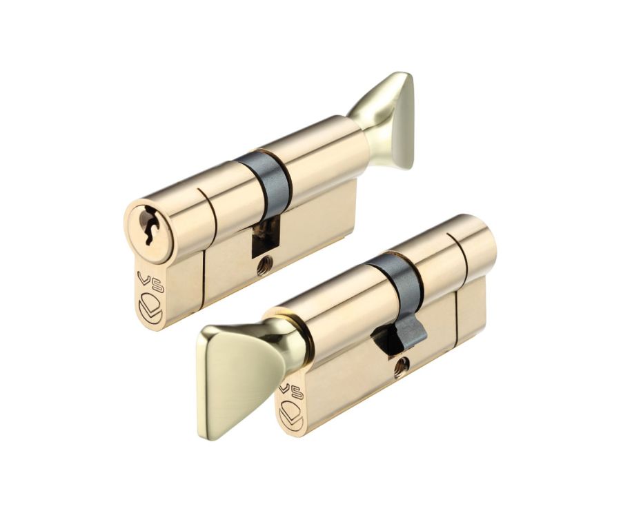 Polished Brass 90mm Euro Cylinder & Turn 45/45 - V5EP90CTPB