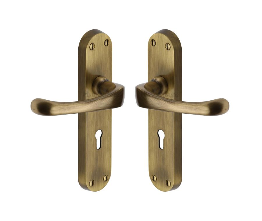 Heritage Brass Antique Brass Gloucester Door Handle on Plate - Lever Lock