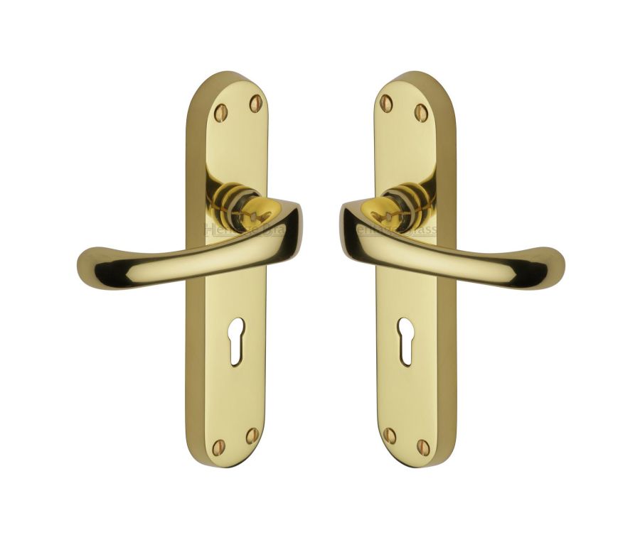 Heritage Brass Polished Brass Gloucester Door Handle on Plate - Lever Lock