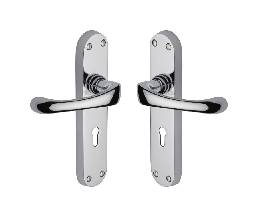 Heritage Brass Polished Chrome Gloucester Door Handle on Plate - Lever Lock