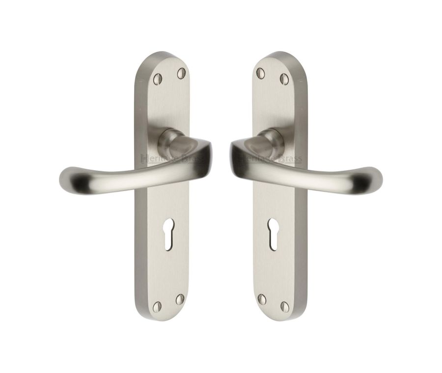 Heritage Brass Satin Nickel Gloucester Door Handle on Plate - Lever Lock
