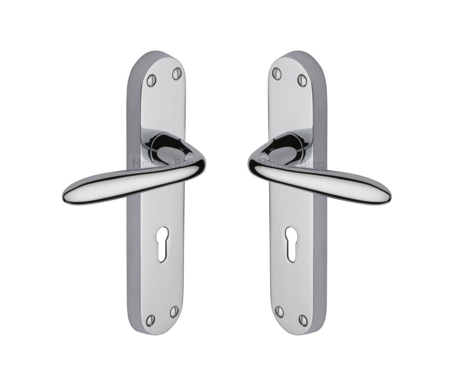Heritage Brass Polished Chrome Sutton Door Handle on Plate - Lever Lock